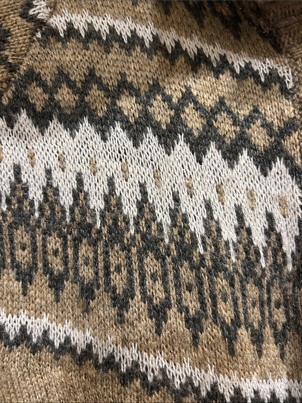 Women's Shawl Collar Fair Isle Sweater - Taupe - Picture 4 of 12